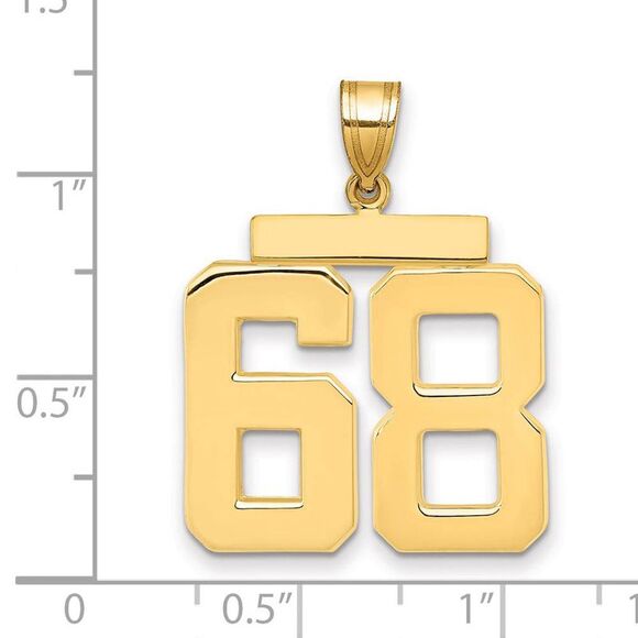 14k Yellow Gold, Athletic Collection, Large Polished Number 68 Pendant